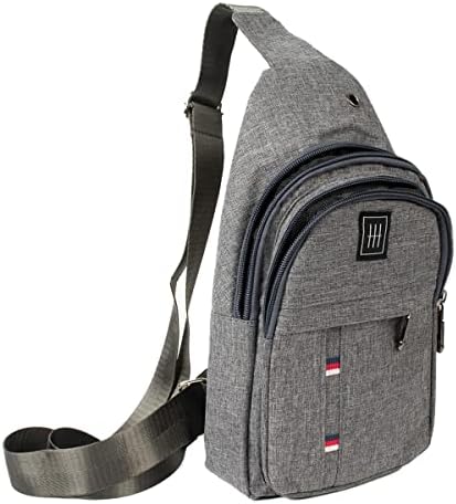 Westend Crossbody Canvas Sling Backpack com alça ajustável, carvão com linha azul, vermelha e branca
