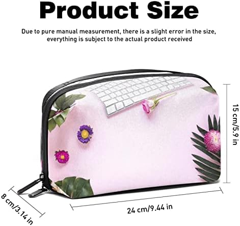 Bolsa de maquiagem de fundo rosa do teclado de flores coloridas para bolsa de organizador de viagens portáteis para bolsa de beleza
