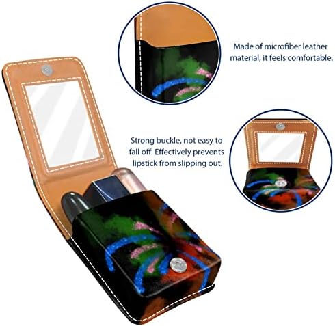 Caixa de batom oryuekan com espelho bolsa de maquiagem portátil fofa bolsa cosmética, padrões de fogos de artifício abstratos