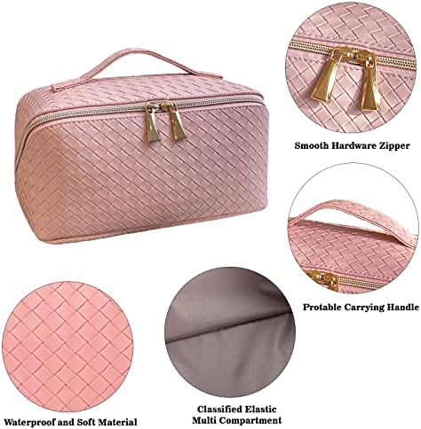 Bolsa de maquiagem grande de Ysong, bolsa de maquiagem portátil de viagem, bolsa de cosméticos de couro PU, bolsa