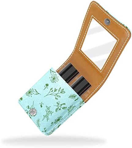Caixa de batom de Oryuekan com espelho bolsa de maquiagem portátil fofa, bolsa cosmética, folha de verão de flores silvestres verdes pastores