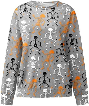 Camisas de Halloween de Beuu para mulheres Sortos de Sweathirts Sweaths Casual Casual Crew pescoço de manga longa Tops de pulôver