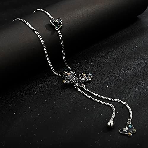 Colar de pingente de borboleta inicial para mulheres colar de pingente de cristal de cristal, estilo boêmio ajustável Butterfly Tassel Tassel Long Chain Sweater Jóias de moda para mulheres Halloween