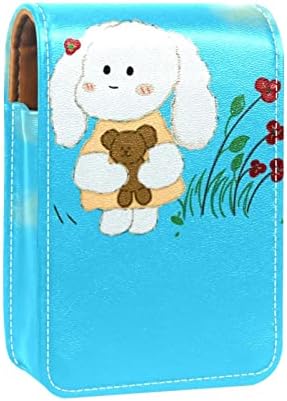 Caixa de batom oryuekan com espelho bolsa de maquiagem portátil fofa bolsa cosmética, cão de animal de desenho animado adorável flor de primavera flor