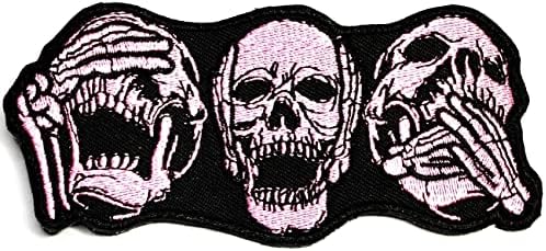 Kleenplus 3pcs. Crânio de olhos próximos e orelhas de desenho animado patch patch rosa esqueleto de fantasma adesivo de caveira artesanato de artesanato de gama de apliques diy bordados costuram ferro em adesivo traje de roupa emblema