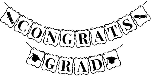 Katchon, parabéns Banner de graduação, 10 pés - Sem DIY, cenário de formatura 2023 | Banner de graduação em preto e prata para