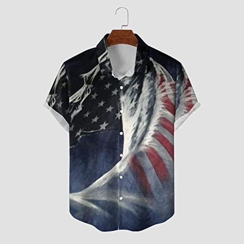 2023 New Men's Casual American Independence Day Print Premps Print camisa de manga curta Botão de lapela
