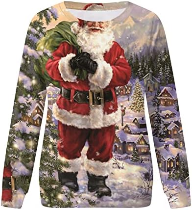 Moda feminina Feliz Natal Impressão o pescoço Sorto redondo de pescoço FIT PULLOVER TOPS CASUAL LONGO FATHA MAIS TAMANHO PLUS