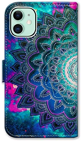 BCOV iPhone 12 mini capa, Mandala Flower Space Leather Flip Phone Caixa Caixa de carteira Com Kickstand do Slot para iPhone