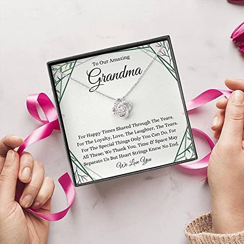 Jóias de cartão de mensagem, colar artesanal- Presente personalizado Love Knot, nossa avó Presente de aniversário, para a vovó do colar dos netos, presente de netos para vovó no Natal
