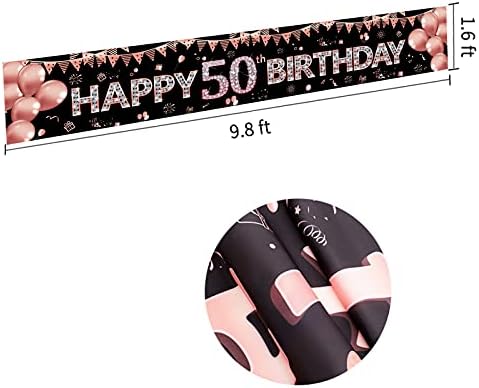 Decorações de faixas de aniversário de 50 anos para mulheres, Rose Gold 50 Anos de Banner Banner Supplies, Feliz Cinquenta