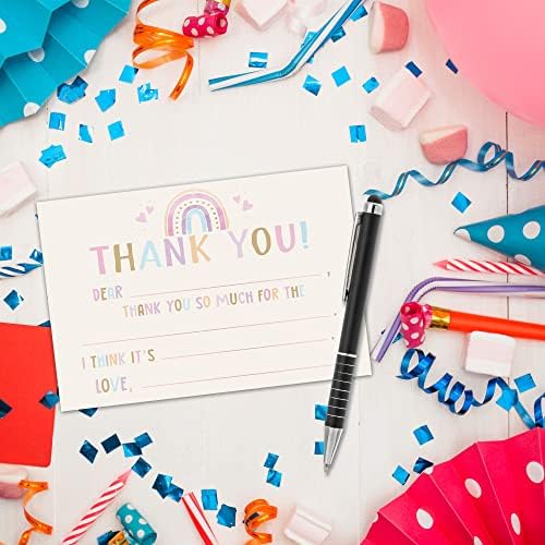 Xuoupiue Rainbow Cartões de agradecimento, Boho Rainbow Kids Preenche os cartões de agradecimento em branco para a festa