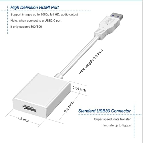 Adaptador USB para HDMI, USB 3.0/2.0 para HDMI Cable Multi-Display Video Video Converter- PC Laptop Windows 7 8 10, Desktop,