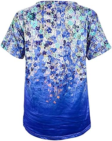 Ladies henley mergulhando decote t camisetas lounge tops tee manga curta gráfica floral relaxada shirts 8i