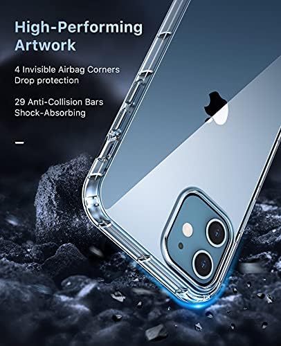 Caso cristalino compatível com iPhone 12/12 Pro, Proteção militar Proteção de gota de caixa não amareladora Proteção à prova de choque
