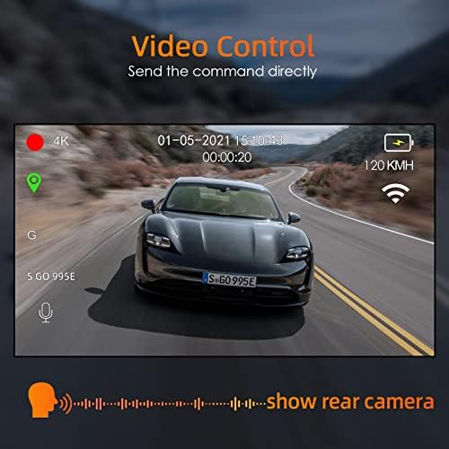 Dash Cam Front 4K e traseiro 1080p, GPS Wi-Fi embutido, câmera de traço duplo para carros, gravador de vídeo do painel de 170