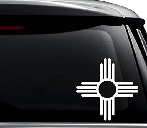 Zia Sun Symbol Nativo adesivo de decalque indiano para uso em laptop, capacete, carro, caminhão, motocicleta, janelas, pára-choques, parede e tamanho de decoração- [10 polegadas] / [25 cm] de altura / cor-branca branca