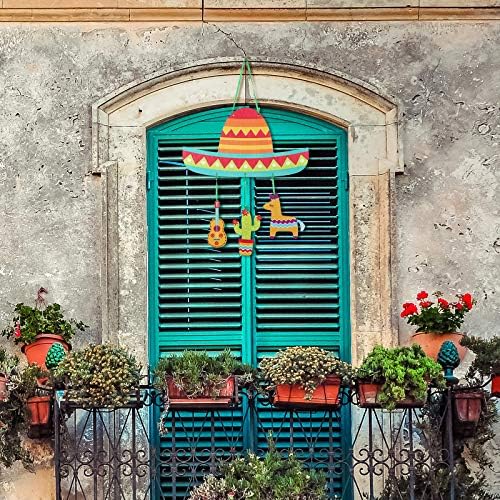 Cinco de Mayo Porta de madeira SIGN Fiesta mexicana pendurada decoração de boas -vindas Sombrero Cactus Cactus Placa de madeira Varanda de parede SILH