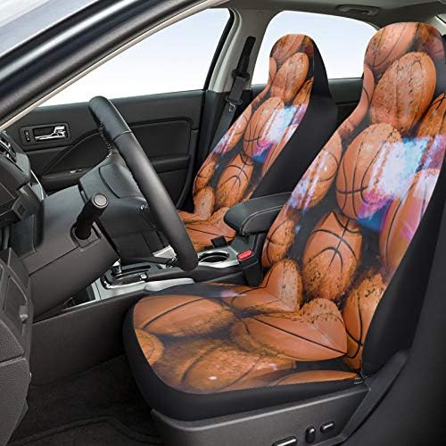 Youngkids Baskball Sport Print Car Seat Capas de 2 peças Conjunto de peças de carro frontal universal Cushion para SUV/carros/caminhões,