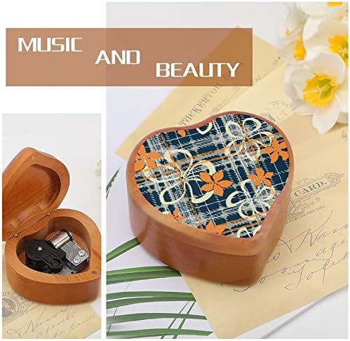 Orange Hydrangea Vintage Wooden Clockwork Box Musical Box em forma de música Caixa de música Presentes para Amigos da Família