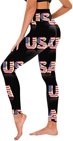 Leggings de cintura alta para mulheres em 4 de julho sem transferência de barriga atlética Control USA Flag Workout Calças