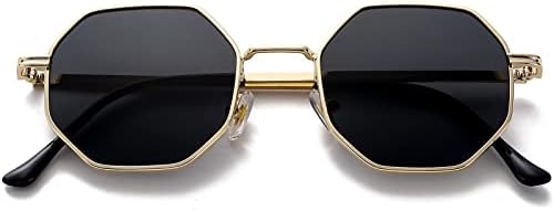 Óculos de sol quadrados de poraday para homens homens retro octógono de metal de sol tons de polígono vintage