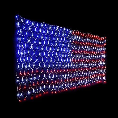 Joiedomi 420 LED American Flag Lights Outdoor, à prova d'água Lights Us Flag Lights Decorações de Natal para campista de telhado,
