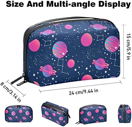 Galaxy Starry Navy Blue Pink Planet Planete Bag Zipper Pouch Travel Organizador cosmético para mulheres e meninas
