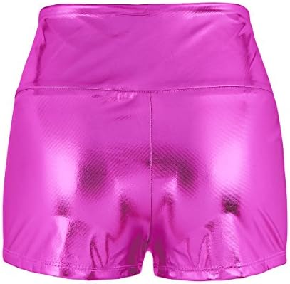 Yoojoo feminino brilhante Metallic High Dance Dance Rave Booty Shorts Festival Hot Festival