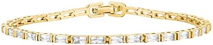 Pavoi 14K Bracelete de tênis CZ banhado a ouro para mulheres | Pulseira de diamante simulada clássica de esmeralda