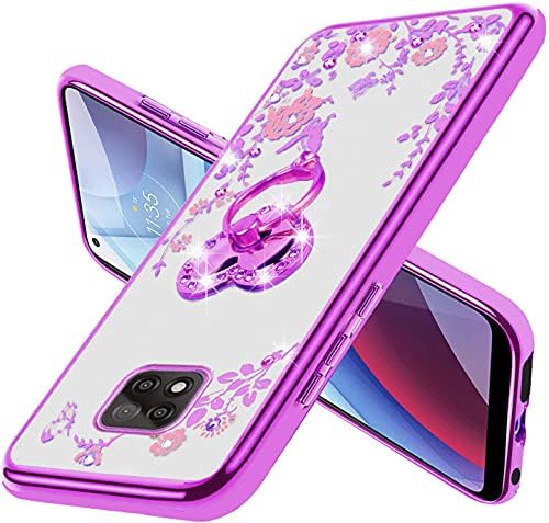 Motorola Moto G Power 2021 Caixa, Glitter Crystal Butterfly Flowers Shiny Bling Sparkling Diamond fofo para meninas Mulheres