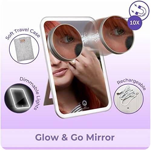 Espelho de maquiagem de Stylpro com espelho magnético de ampliação de 10x, luzes recarregáveis ​​e diminuídas, suporte ajustável,