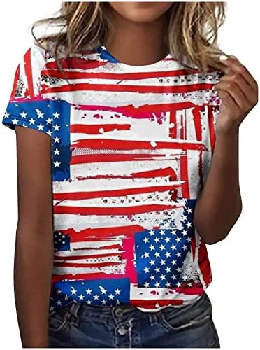 Ladies American Flag Gunflower Blusa Floral Blusa curta 2023 Crew algodão Camisa de algodão para meninas adolescentes YQ