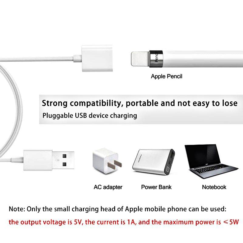Cabo 2-em-1 para Apple lápis Adaptador de carregamento Compatível com Apple Pencil 1ª geração, iPhone 14/11/21/11/pro/max