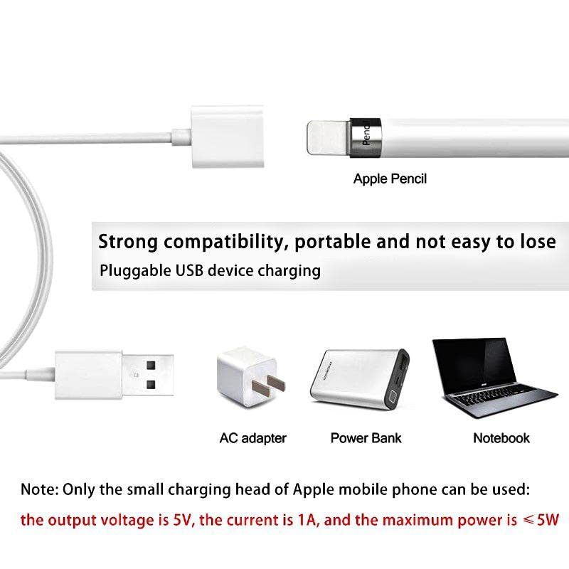 Cabo 2-em-1 para Apple lápis Adaptador de carregamento Compatível com Apple Pencil 1ª geração, iPhone 14/11/21/11/pro/max e iPad Air/Flexible Conector para o seu iPad com cabo de carregamento de caneta 3,3 pés.