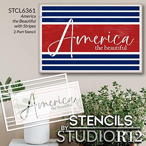 America The Beautiful With Stripes 2 Partncil em Studior12 | Decoração de casa patriótica DIY artesanal | Pintar