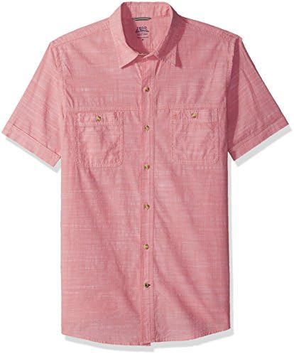 Izod Men Slim Fit Saltwater Dock Dockside Chambray Botão de manga curta para baixo camisa sólida