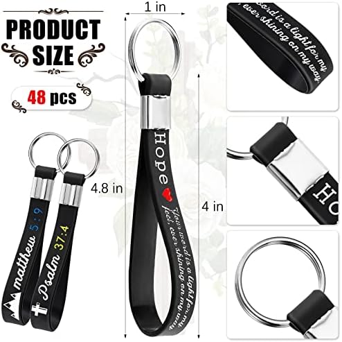 48 Pacote os chaveiros da Bíblia Cristã com as Escrituras Christian Silicone Inspirational Keychain com esperança, acredite, ore,