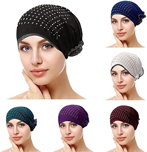 Women Turban Hat Hat Rhinestones Muçulmano Baggy Headwrap Cancer Headwear