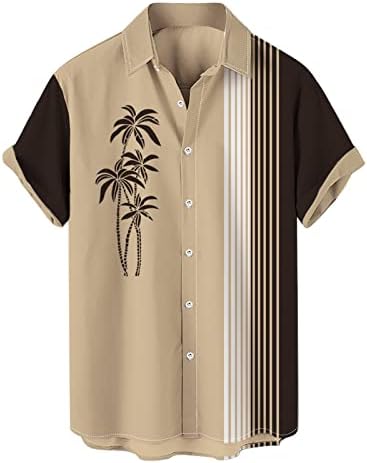 Camisas havaianas masculinas do ZDDO Button Down Short Sleeve Stripe de retalhos de retalhos Camisa Fit Fit vintage Aloha Beach