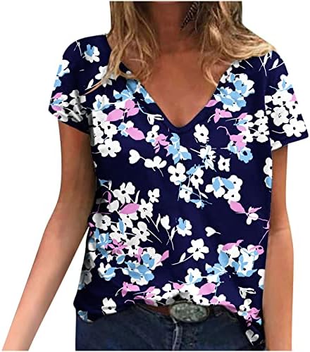 Tops femininos Casuais casuais vistosos camisetas de pescoço da moda floral blusa floral manga curta de verão sexy de
