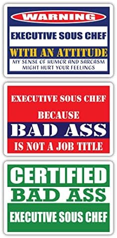 Certificado Executivo Bad Ass Sous Chef com A Attitude Stickers | Idéia de presente de carreira de ocupação engraçada | Decalques de adesivos de vinil 3M para laptops, chapéus, janelas