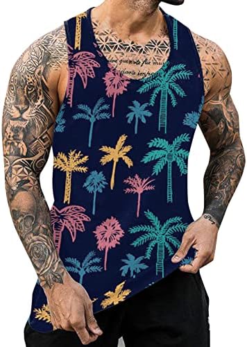 Xxbr masculino tanque de verão tampo havaiano árvore sem mangas aloha coletes de praia esportes y-back-back racerback tanques de