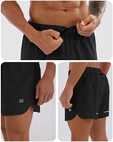 Ododos masculino de 3 shorts de corrida com zíper traseiro bolso rápido seco seco leve Athletic Workout Gym Shorts