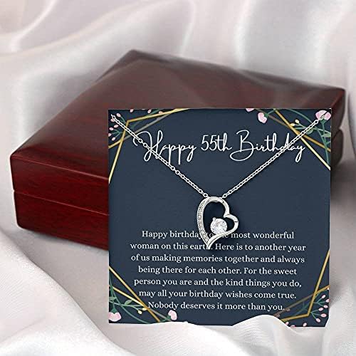 Jóias de cartão de mensagem, colar artesanal- Coração de presente personalizado, 55º aniversário para o presente, 55º
