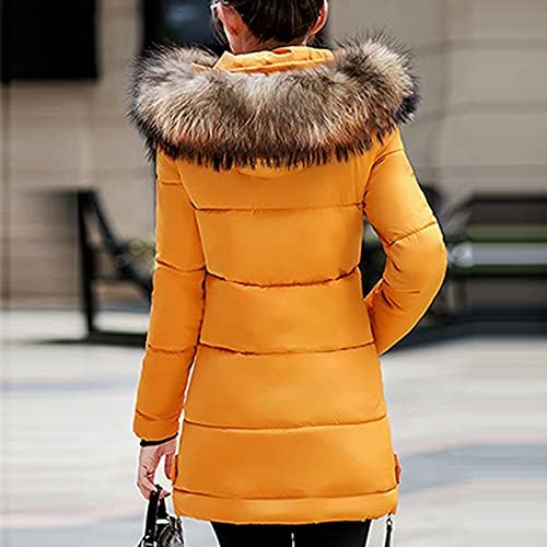 Puffer Jacket feminino, inchado de inverno de inverno largo com zíper de manga longa com capuzes com capuz de capuz de plus size jackets