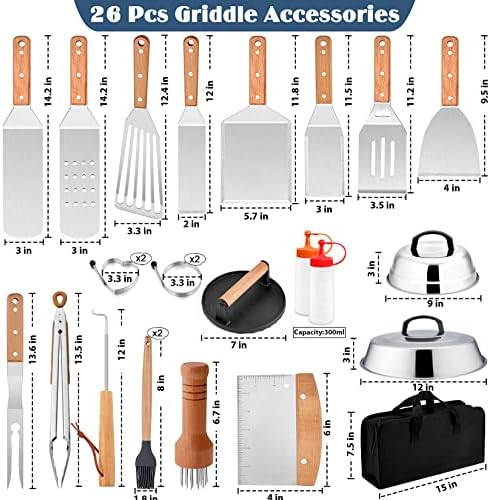 Joyfair 26pcs Kit de acessórios de griddle, ferramentas de acessórios para churrasqueiras para churrasco de acampamento