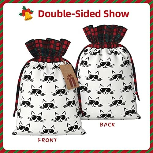 AllGobee Christmas Drawstring Gift Sacors Hipster-Cat-Kitty-Pattern Buffalo xadrez Bag de Bolsa Favora Bolsas