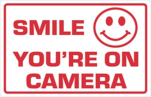 SPORT SMORN Premium Smile seu sinal de câmera, 2,25 x 3,5, vermelho/branco, acrílico gravado a laser e UV estável, para uso interno e externo
