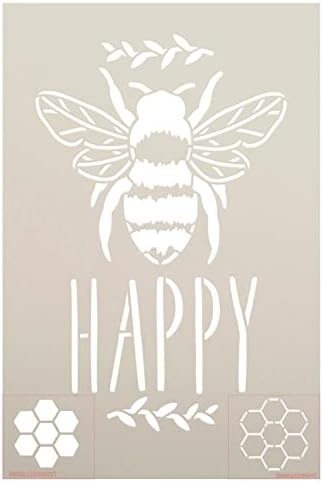 Bee feliz com o estêncil de abelha por Studior12 | Craft DIY Spring Home Decor | Pintura Inspirational Wood Sign | Modelo